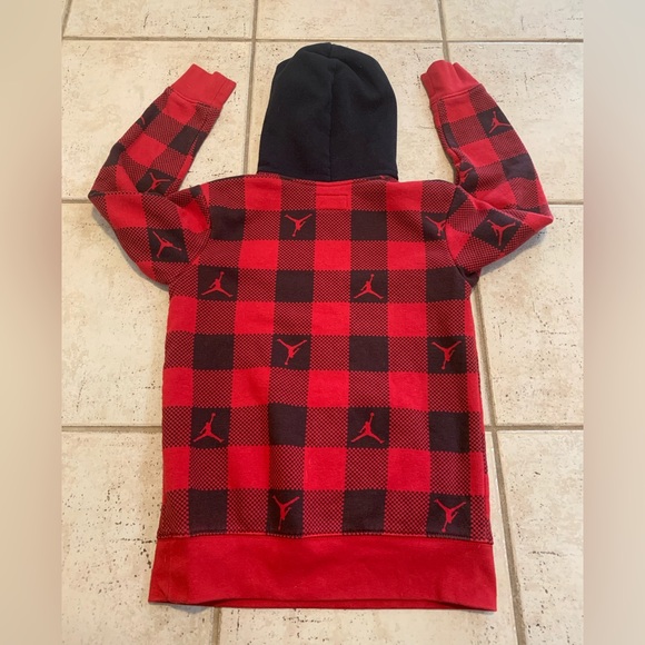 Jordan Boys Red & Black Buffalo Plaid Jumpman Hoodie - Size Medium (10-12) - Picture 2 of 6